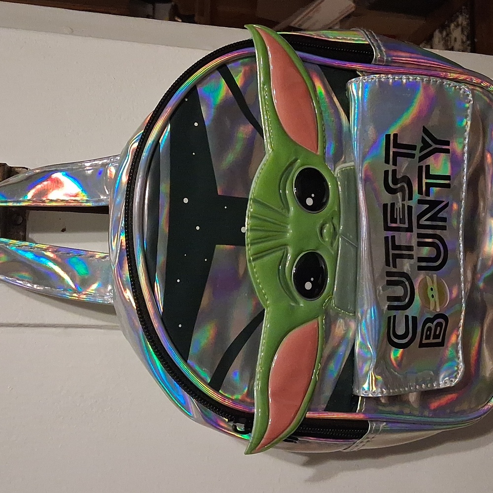 Holographic Kids Backpack with Green Accents